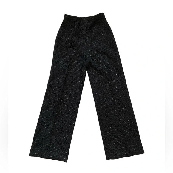 Jason Wu Black Shine Tweed Pleated Trouser straight wide Pants Dark Academia 6 S - Picture 11 of 11